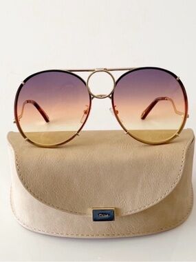 CHLOE VICKY 61MM ROUND AVIATOR SUNGLASSES IN GOLD/ GREY ORANGE YELOW/ BROWN